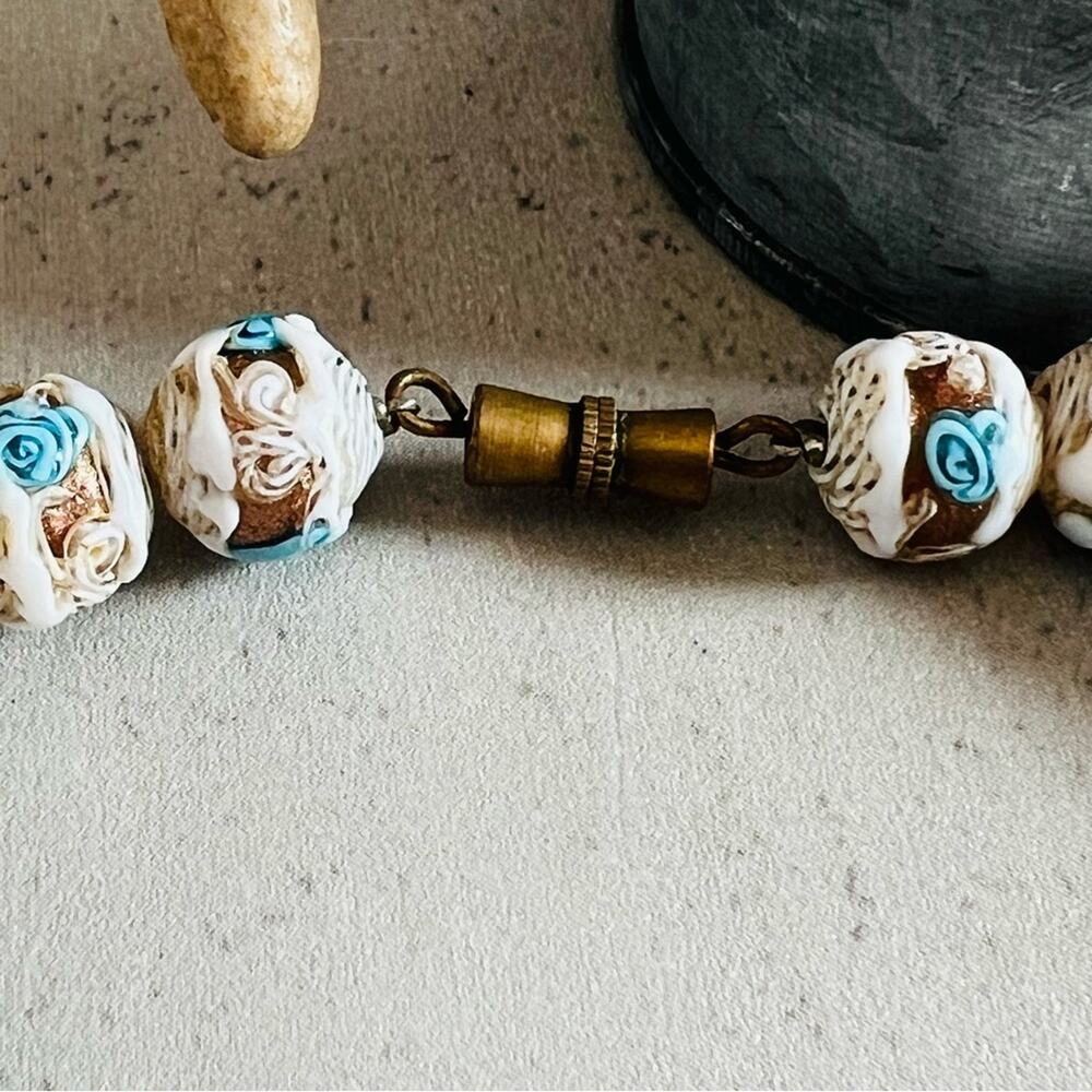 Vintage/Antique Murano Venetian Latticino Wedding Cake Necklace 16.5in. - Picture 13 of 16